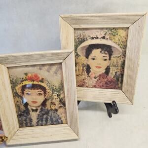 2 Vintage 1950's Cherry Jeffe Huldah French Lady Prints Wood Framed w/glass 5x6